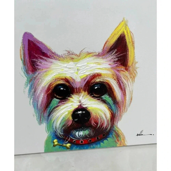 Handpainted Canvas of a Multicolor Yorkie Home Decor Dog Lovers Art Printed - Picture 3 of 8